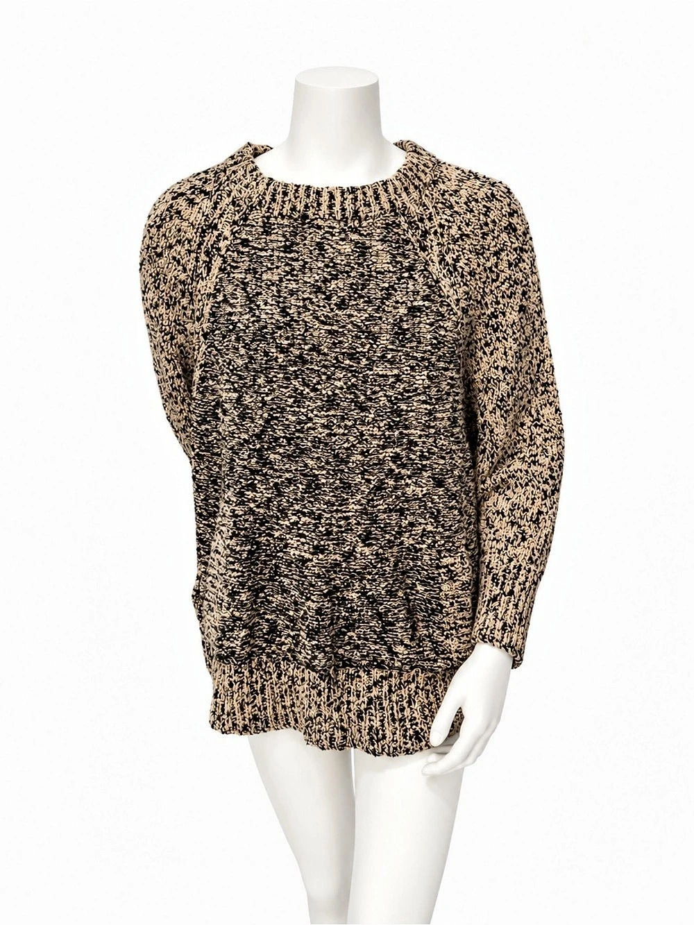 Free People Oversized Marled Chunky Knit Sweater Beige Black Size M